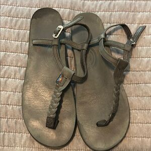 Rainbow T- Strap leather black Braided Sandals 8